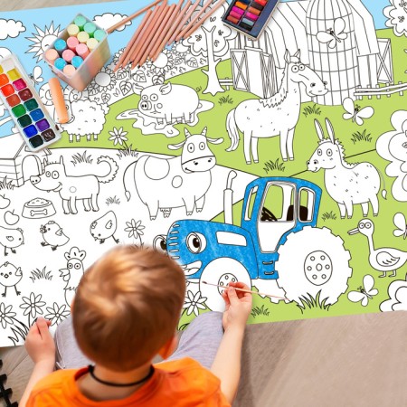 Set of coloring giants "Blue Tractor", 2 pcs., 84 × 59 cm-3