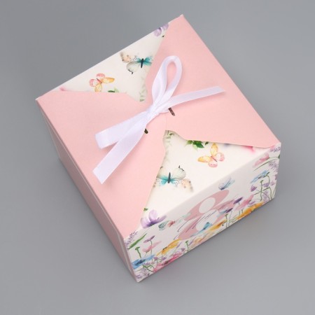 Gift folding box, packaging, “from March 8, delicate flowers”, 12 x 12 x 12 cm-2