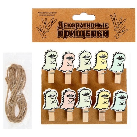 Decorative clothespins with a rope for the suspension "Dracosi" set 10 pcs., 1.5 × 12 × 14 cm-5