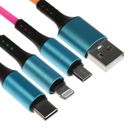 Cable keychain 3 in 1, microUSB/type -C/Lightning - usb, 2.4 a, multi -colored