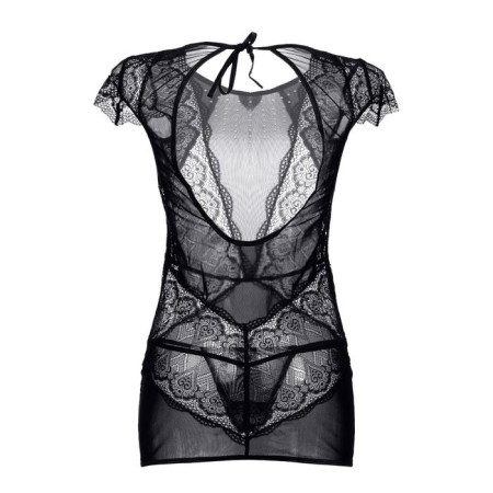 Candy Girl dress with an open back and thong, black, size OS-6