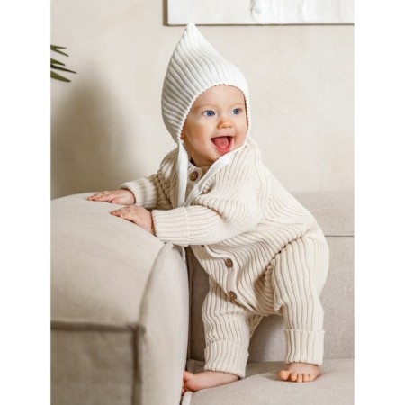 Hat on the ties Children's Amarobaby Pure Love Elf, size 38-40 cm, milk color-2