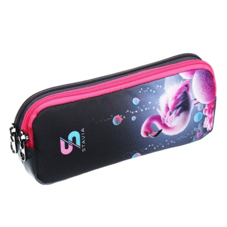 Penal soft, 2 compartments, voluminous, 90 x 220 x 40 mm, stavia "flamingo" gray/pink 86225-2