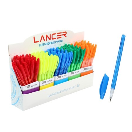 Ballpoint pen "stripes" 0.5 mm, blue rod, in the display, mix case (barcode on the piece)-4