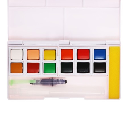 Watercolor paints, + 1 brush, in a plastic box, 12 colors-3