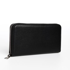 Male purse with zipper, department for bills, for maps, for coins, black color