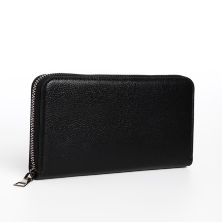 Male purse with zipper, department for bills, for maps, for coins, black color