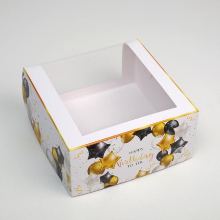 Cake for a cake with a window, confectionery packaging Happy Birthday 23 x 23 x 11 cm-1