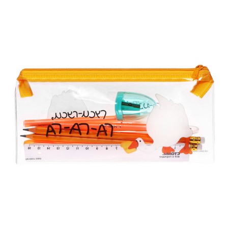 Penal soft, 1 compartment, 95 x 205 mm, flat, with filling 9 items, calligrata "geese-gushi", universal-9