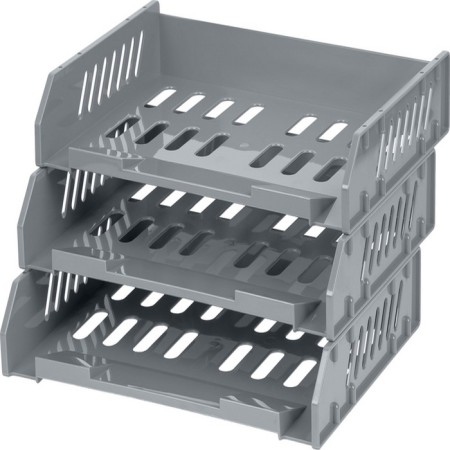 A set of horizontal boots for paper with wide loading "City", 3 pieces, on metal rods, gray-5