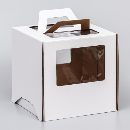 Box for cake 2 windows, with handles, white, 26 x 26 x 26 cm
