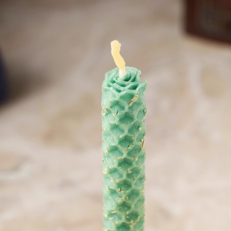 A candle from wax with eucalyptus "from bad people and evil spirits", 13x1.7 cm, 1 hour, green-2