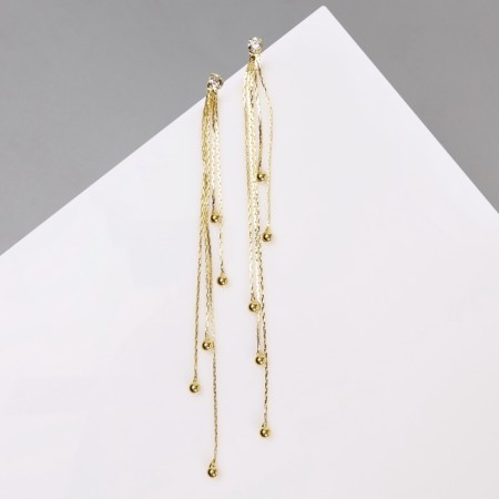 Hanging earrings with the rhinestones "celebrity" threads with beads, white color in gold, 12.5 cm-1