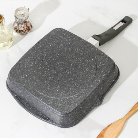 Square Square “Granite”, 26 × 26 cm, plastic handle, glass cover, anti-stick coating, color gray color-2