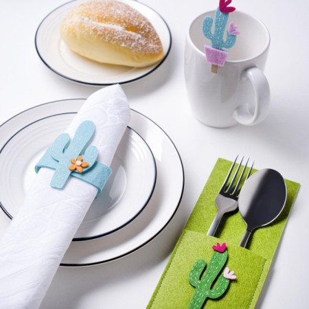 Set of decorative rings "Blue Cactus" - 4 pcs, 100% p/e, felt-2