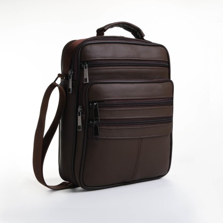 Male bag on lightning, long belt, brown color