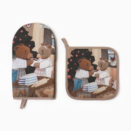 Set of kitchen. Ethert Vears mittens 15x28cm, 19x19cm tack, 100%HL-1