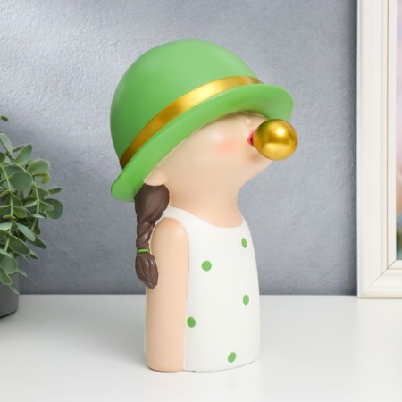 Souvenir Polystone "Baby in a green hat, with a gold bubble" Green peas 26x15x18 cm-4