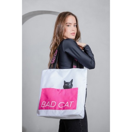 Bad Copper Bad Cat without a zipper with lining, external pocket, white color-5