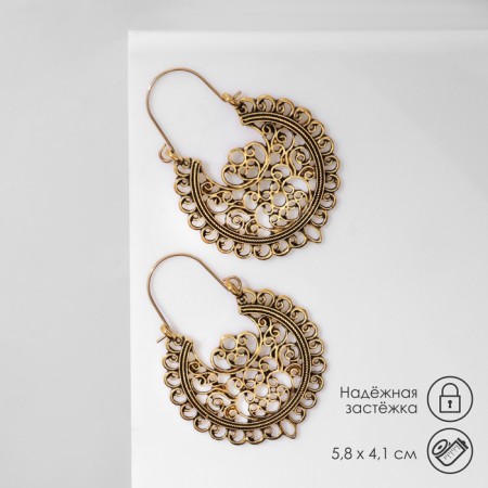 Earrings Metal "Vostok" Patterns, color black gold