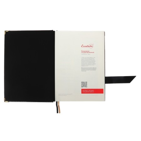 Diary half -dated A5+, 192 leafs Escalada, firm binding with foam, artificial leather "Siff", pancake embossing, metal corners, foil embossing, cream offset 80 g/m², black-3