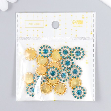 Decor for creativity Plastic "Flower-Solnza blue-green" set of 20 pcs 1.4x1.4 cm-4