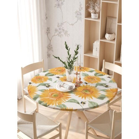 The tablecloth “Sunflower and Bumblebee”, round, oxford, elastic band, size 140x140 cm, diameter 105-120 cm-2