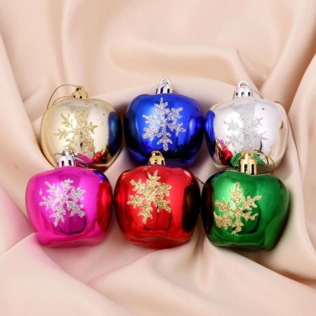 Christmas tree decoration "Apple with a snowflake" (set 6 pcs) 5x4 cm, mix