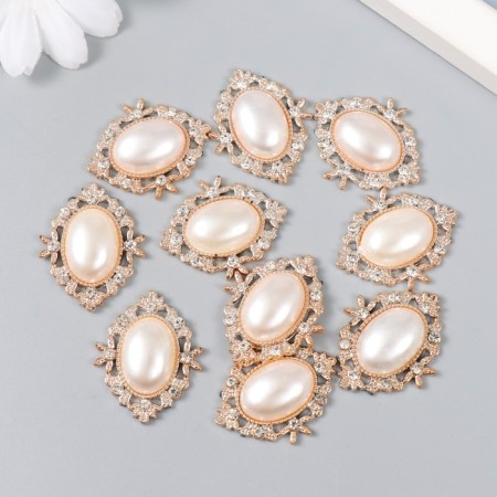 Decor for creativity plastic, rhinestones "Pearl oval in colors" set of 10 pcs 2.3x3.2 cm-2