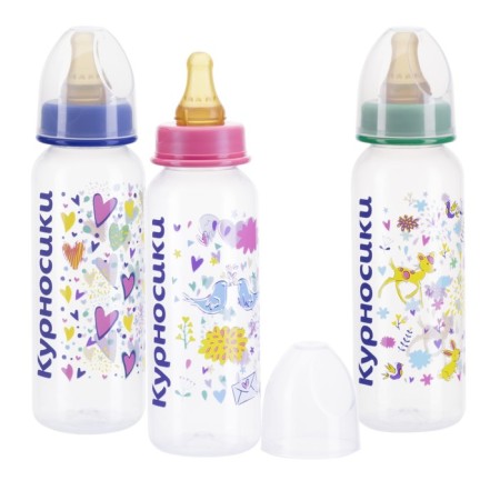 A bottle for feeding with a latex nipple, 250 ml, from 0 months., Mix color