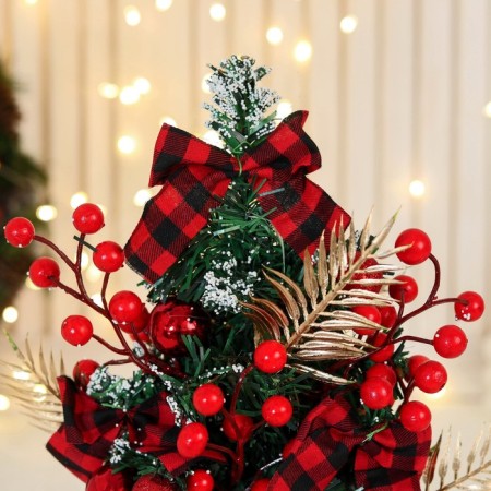 Christmas tree decor "Festive" bow Cell flower, 13x28 cm, red-2
