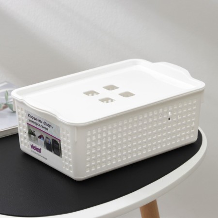 Storage basket with a lid "Loft", 3.8 liters, white color-3
