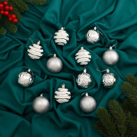 Set of balls plastic D-6 cm, 12 pcs "Melody" orbit, white-silver