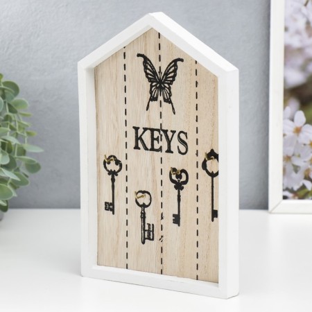 Hooks decorative wood "house with keys" white 24x16x2 cm-1