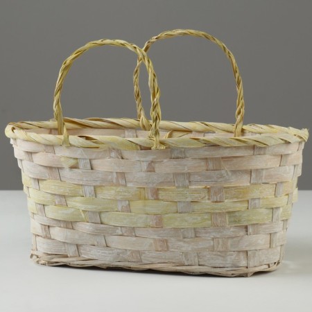 Wicker basket, d25 x 18 x 11/19 cm, yellow, bamboo