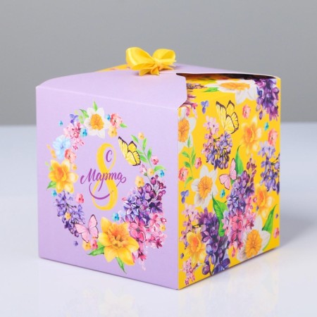 Gift folding box, packaging, “from March 8”, 12 x 12 x 12 cm-3