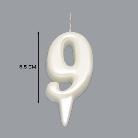 Candle for Cake "Oval" Number "9", large, pearl, 5.5 cm-2