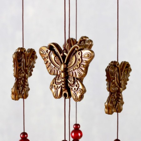 Wind music metal, wood "butterflies" 4 bells 55 cm-2