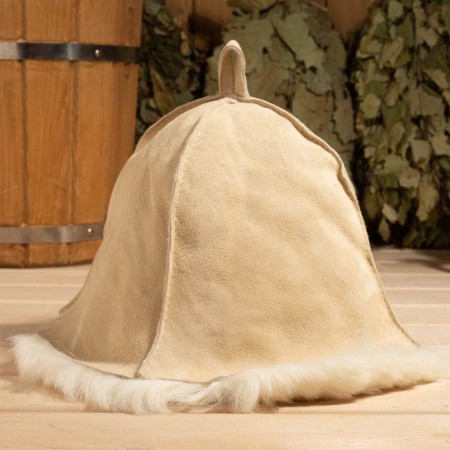 Bath cap of "premium" sheepskino straight seam, beige