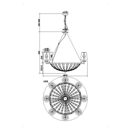 Suspension lamp Maytoni H021PL-08CH, E14, 8x40 W, 918x918x1420 mm, Chrome-1