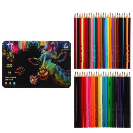 Pencils 48 colors, Devente Trio Mega Soft, three -sided case, 4m, 3 mm, metal gift box-2