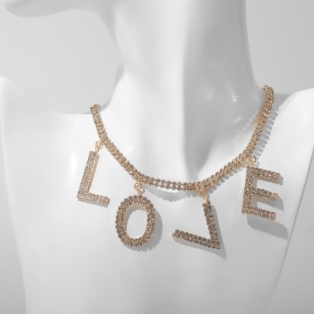 Love necklace, white color in gold, 30 cm