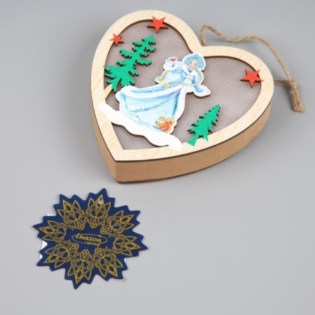 Christmas tree toy "Heart with the Snow Maiden", from batteries, glow warm white-2