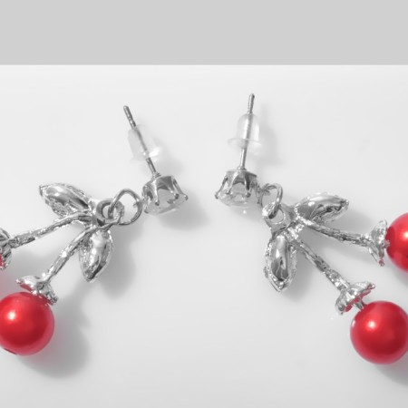 Earrings Assorted "Cherries" on branches, red-green in silver-2