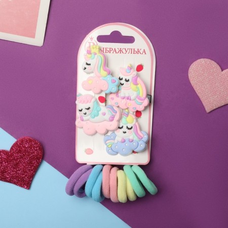 Hair set "Ray" (10 rubber bands, 4 clamps) unicorn, mix