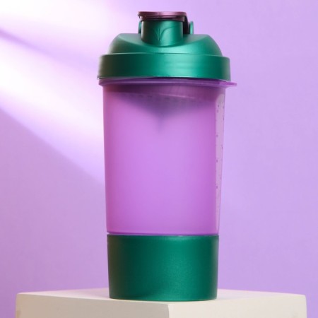 Sports shaker with a bowl for protein, purple-green, 500 ml-5