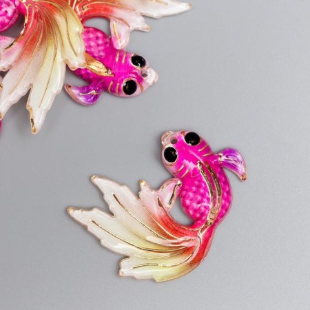 Decor for creativity plastic "Pink fish with a red-yellow tail" with gold 2.5x3 cm