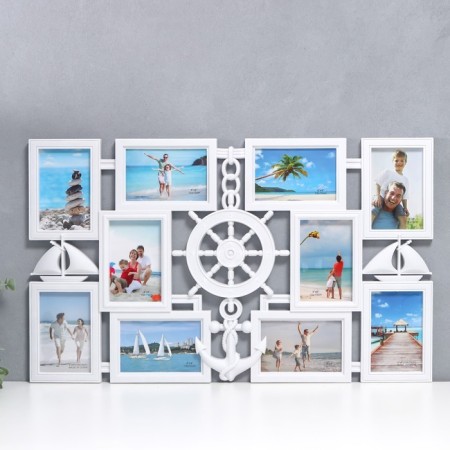 Photo frame Plastic in 10 photos 10x15 cm "Anchor and storm" White 41x68 cm