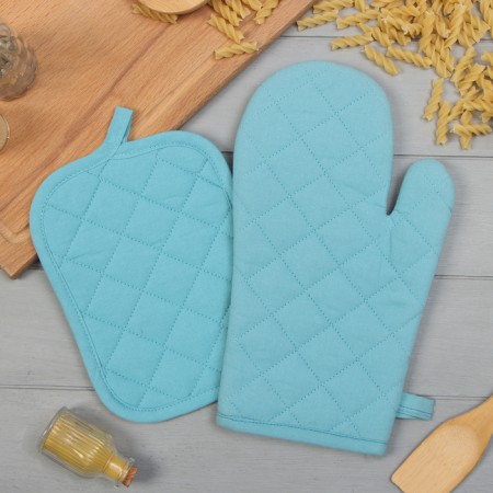 Set of kitchen Ethel, col. turquoise: mittens of 18x30 cm, take 18x21 cm