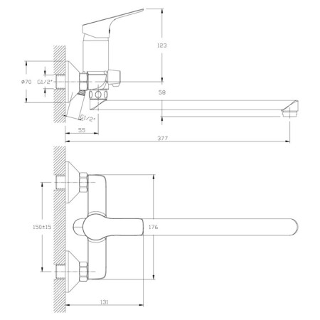 Bath mixer and shower Rossinka RS29-33, one-handed, with 350 mm rotary light, chromium color 41-1